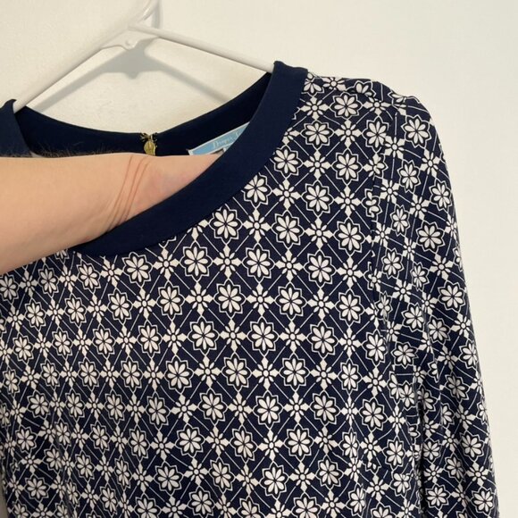 DRAPER JAMES Honeycomb Floral Dress Navy Blue White 3/4 Sleeve Fit & Flare Dress - Picture 7 of 16